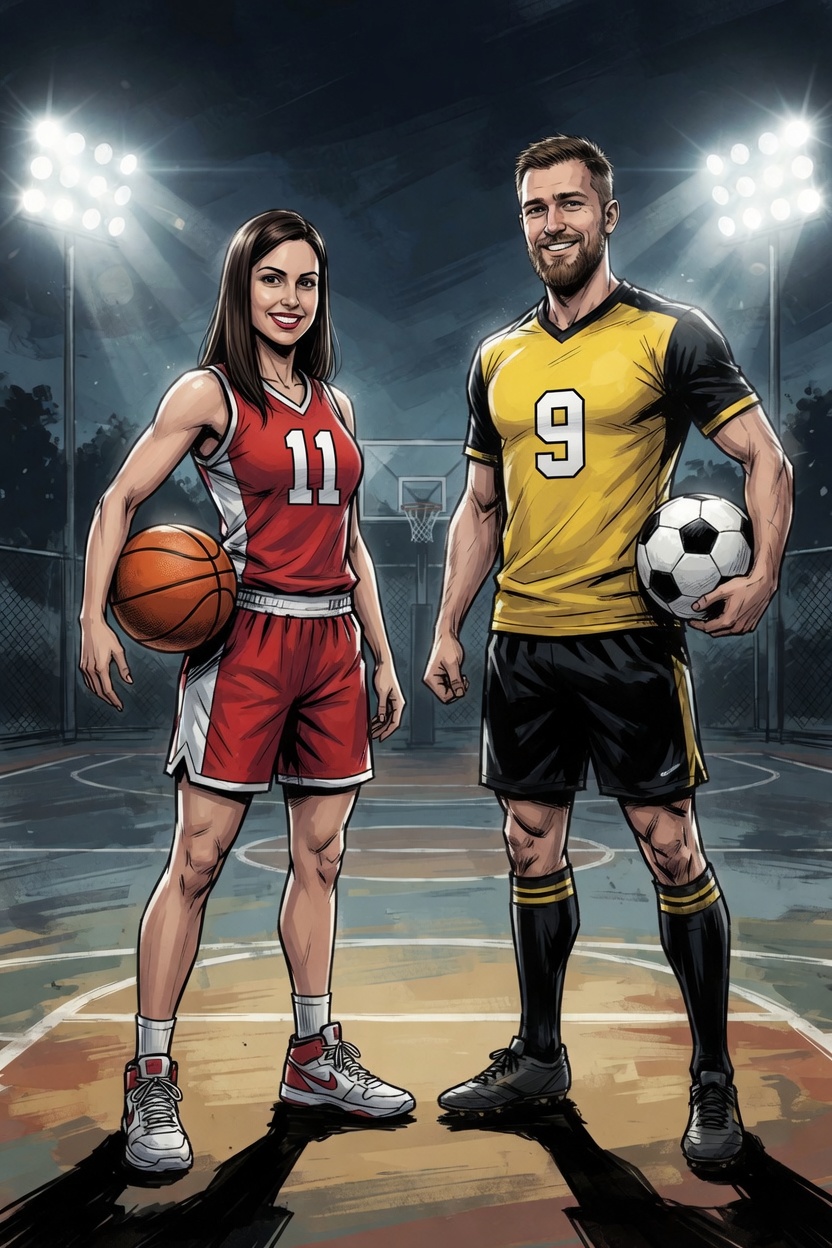 Pareja multideporte en la pista