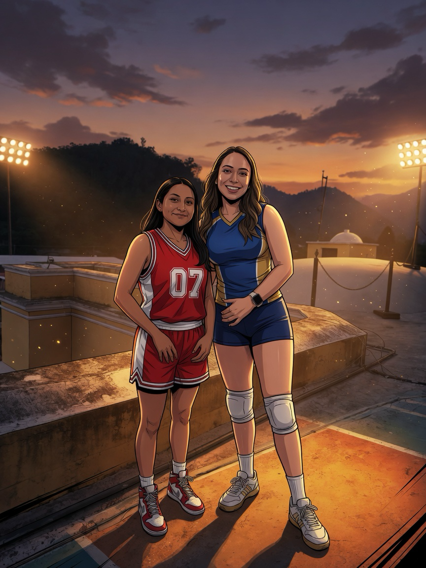 Dos amigas bajo las luces de la ciudad